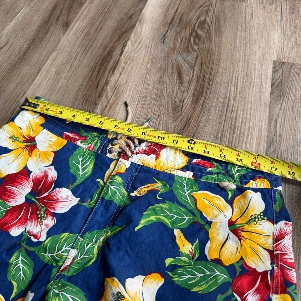 Vintage Y2K Polo Ralph Lauren Floral Swim Trunks Blue Mens 34 Board Shorts